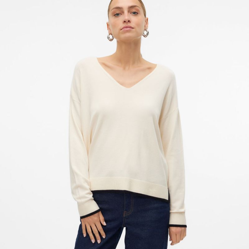 pull breeze maille fine col v avec liseré femme vero moda - L