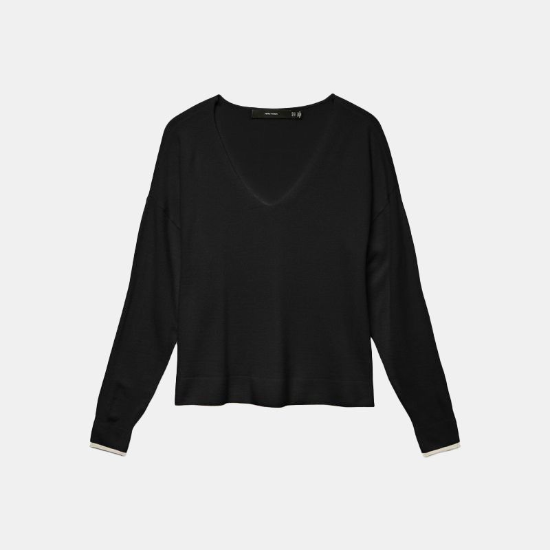 pull breeze maille fine col v avec liseré femme vero moda - L