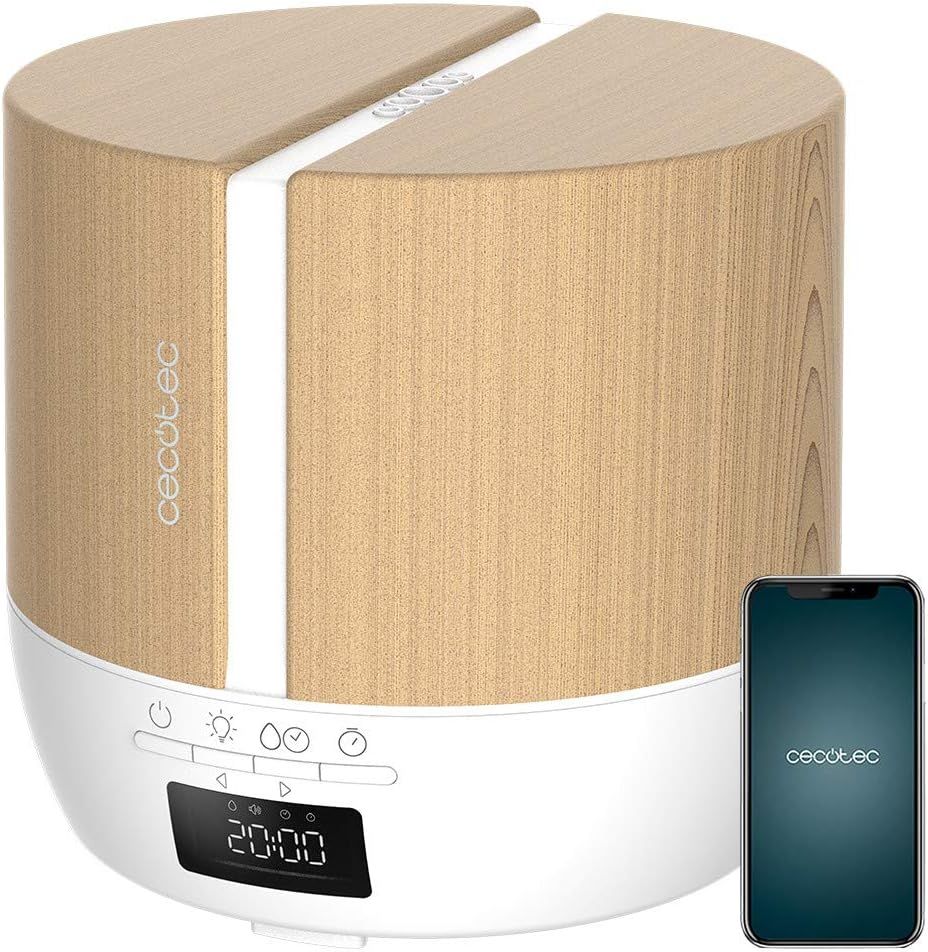 Diffuseur D'Arômes Purearoma 550 Connected Woody. Capacité 500 Ml Écran Led Haut Parleur Contrôle Par Bluetooth 3 Modes De Fonctionnement Minuterie 12H Couverture 30 M²