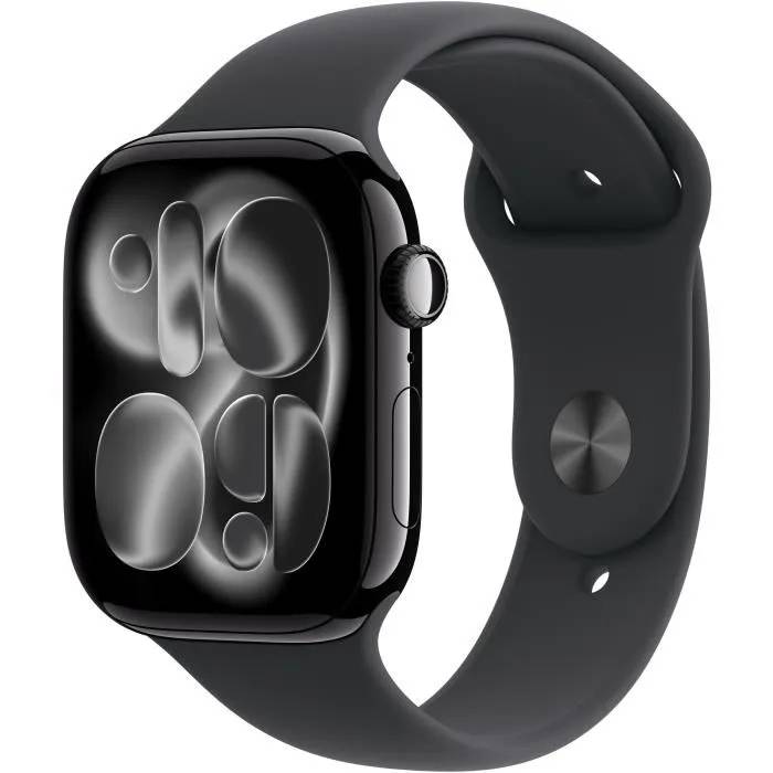Apple Watch Series 11 GPS + Cellular 46mm Boitier en Aluminium Noir de Jais avec Bracelet Sport Noir M/L