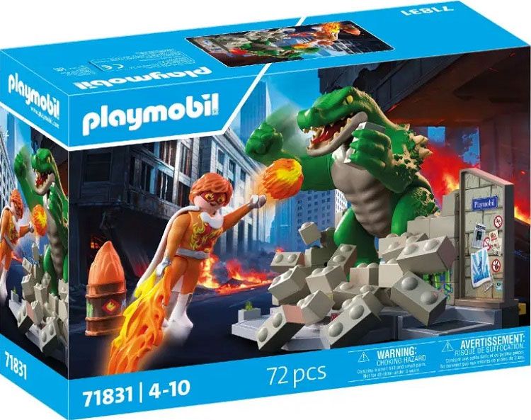 Playmobil Super-héros 71831 - Les super-héros contre le lézard géant