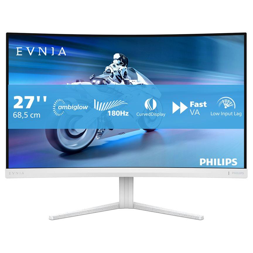 Philips Evnia 5000 27M2C5201L - Écran LED - jeux - incurvé - 27 - 1920 x 1080 Full HD (1080p) @ 180 Hz - Fast VA - 3000:1 - HDR10 - 0.5 ms - 2xHDMI, DisplayPort - blanc
