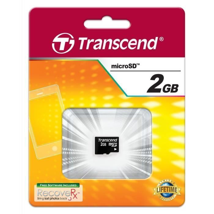 Carte mémoire microSD Transcend 2 Go - Garantie à vie - Format Micro SD