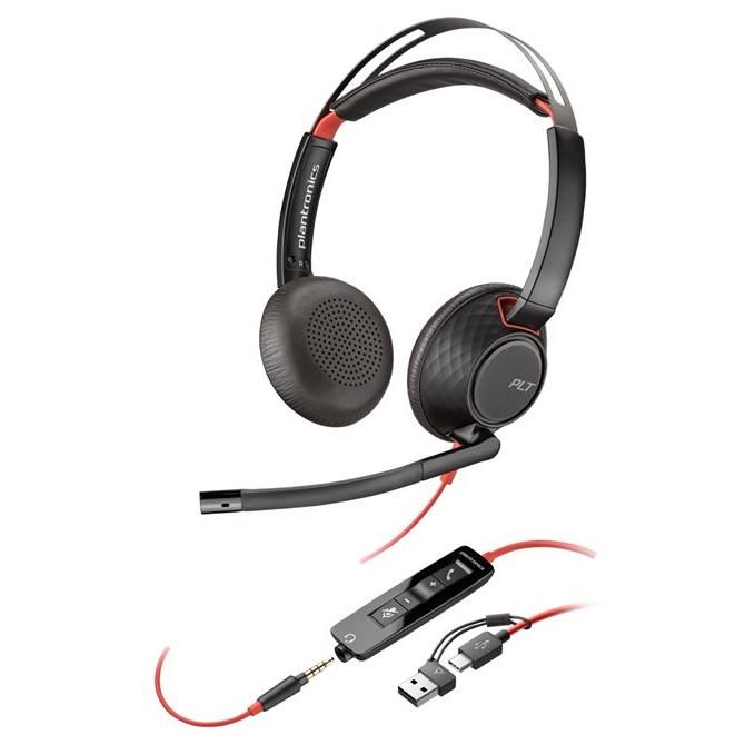 HP Poly Blackwire 5220 - Blackwire 5200 series - micro-casque - sur-oreille - filaire - USB-C, jack 3,5mm - noir - Certifié pour Skype for Business, certifié Cisco Jabber, Certifié Avaya...