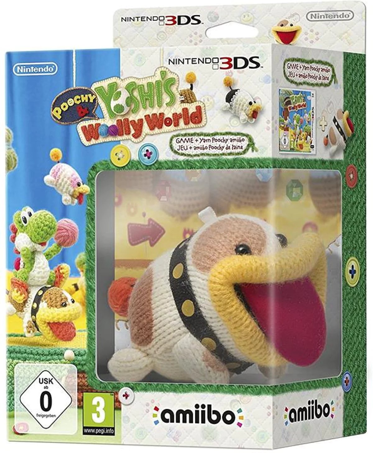 Pooshi & Yoshi' Wooly World + Figurine Amiibo Poochy De Laine 3ds