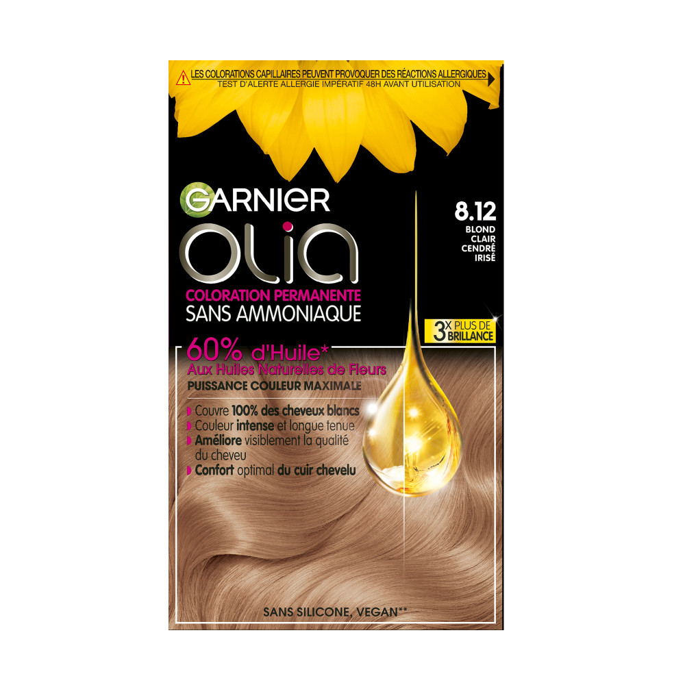 Coloration 8.12 Blond Cendré Irisé Sans Ammoniaque Vegan Olia Garnier La Boite De Coloration