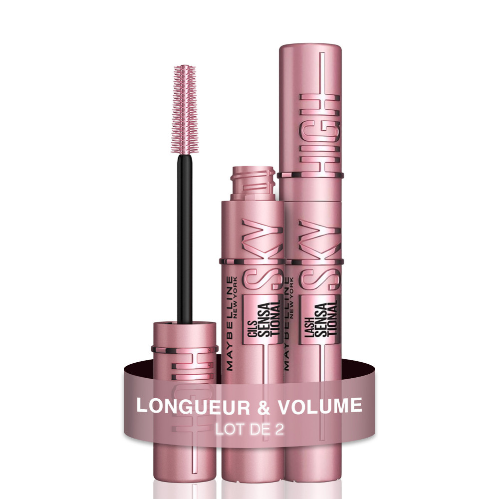 Maybelline New York Lot De 2 Mascaras Volume Et Longueur Illimitée Cils Sensational Sky High Very 9.6 Ml
