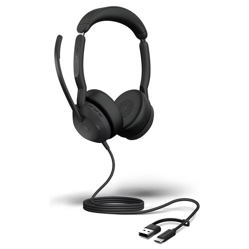 Jabra Evolve2 50 MS Stereo - Micro-casque - sur-oreille - sans fil, filaire - Suppresseur de bruit actif - USB-C, USB-A - Certifié pour Microsoft Teams