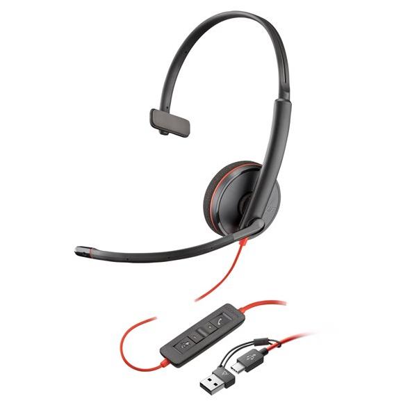 HP Poly Blackwire 3225 - Blackwire 3200 Series - micro-casque - sur-oreille - filaire - jack 3,5mm, USB-C - noir - Certifié pour Skype for Business, certifié Cisco Jabber, Certifié Avaya...