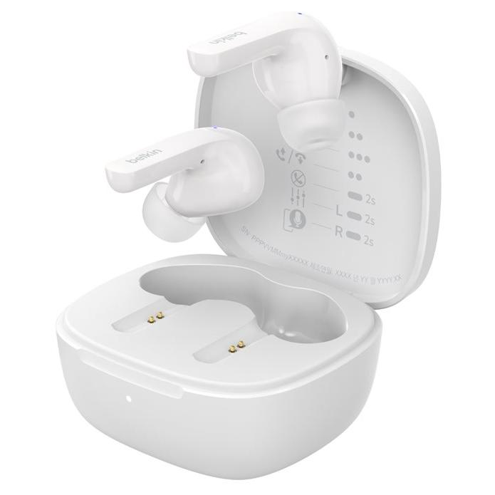 Belkin SoundForm Motion - Écouteurs sans fil avec micro - intra-auriculaire - Bluetooth - Suppresseur de bruit actif - isolation acoustique - blanc
