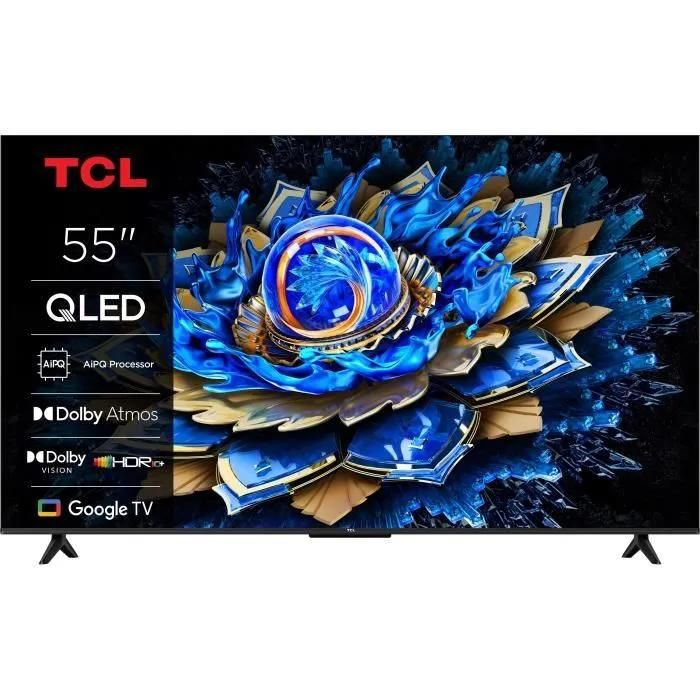 TCL 55T69C 55" 140 cm QLED Direct LED TV 4K HDR TV Smart Google TV Dolby Vision & Atmos Game Master Motion Clarity Compatible Google Assistant & Alexa