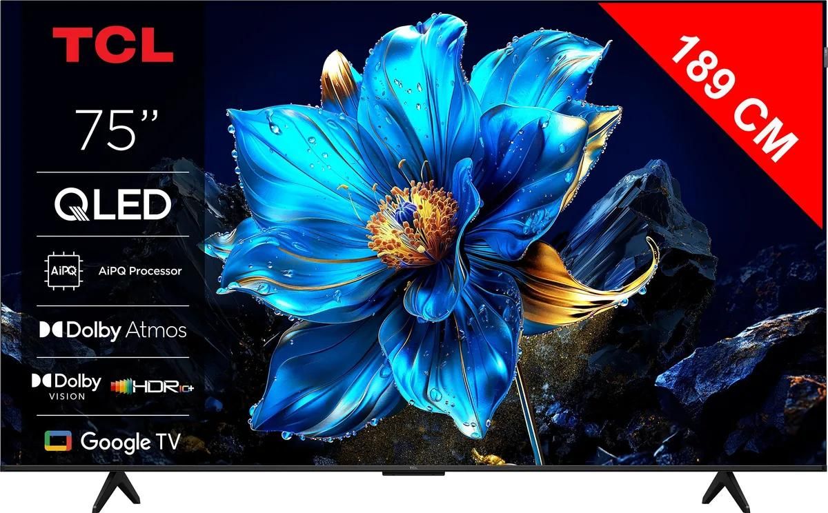 TCL 75T69C 75" 191 cm QLED Direct LED TV 4K HDR TV Smart Google TV Dolby Vision & Atmos Game Master Motion Clarity Compatible Google Assistant & Alexa
