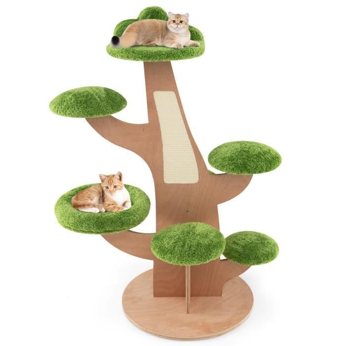 Costway Arbre À Chat 128 Cm - Griffoirs, Perchoir, Patins Antidérapant, Lit Pour Chat - Tour De Jeux Pour Chat En Forme De Pin