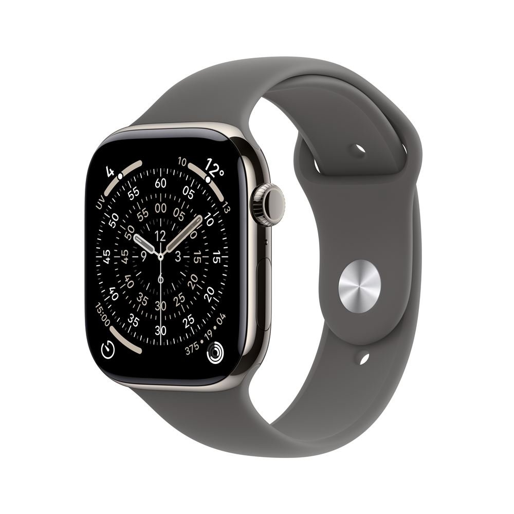 Apple Watch Series 11 GPS &#43; Cellular 46mm Boitier en Titane Naturel avec Bracelet Sport Gris Minéral S/M