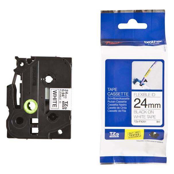 Brother TZe-FX251 - Adhésif - noir sur blanc - Rouleau (2,4 cm x 8 m) 1 cassette(s) ruban ID flexible - pour Brother PT-D600; P-Touch PT-3600, D610, D800, E550, P750, P900, P950; P-Touch EDGE PT-P750