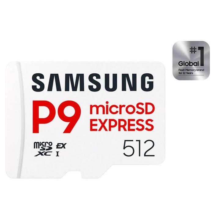 Carte mémoire Samsung Micro SDXC P9 express classe U3 V30 A1 PCIe Gen3.0x1 NVMe 1.3 Lecture SD Express 800 Mo/ UHS I 90 Mo/ 6 Prot intégré MB MK512TWW
