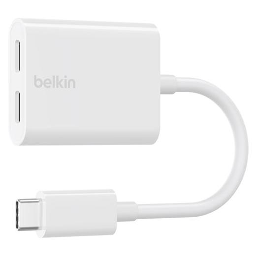 Belkin Connect Audio + Charge - Casque/adaptateur de charge USB-C vers USB-C - USB-C mâle pour USB-C femelle - 14 m - blanc - USB Power Delivery (60W)