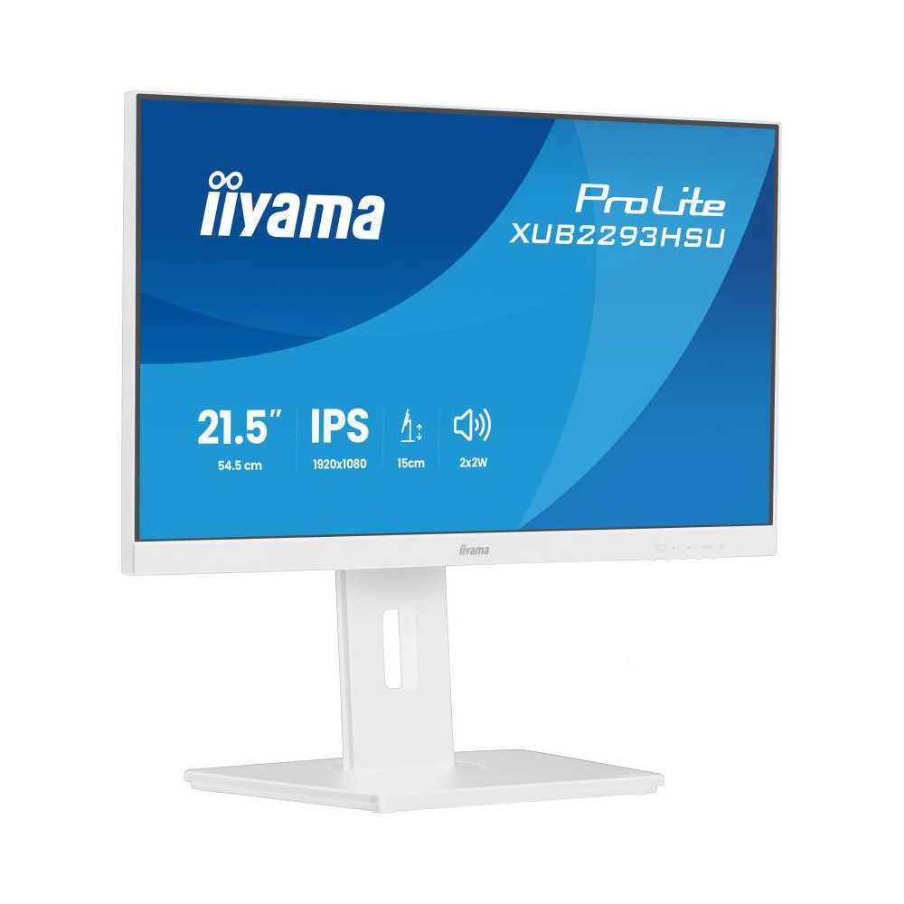 Ecran IIYAMA 21.5 Blanc IPS 16:9 1ms Ultra Mince 1920x1080 100Hz 300 cd/m² HDMI DP HPs 2xUSB HUB 2.0 15cm pied réglable en hauteur + Pivot TCO