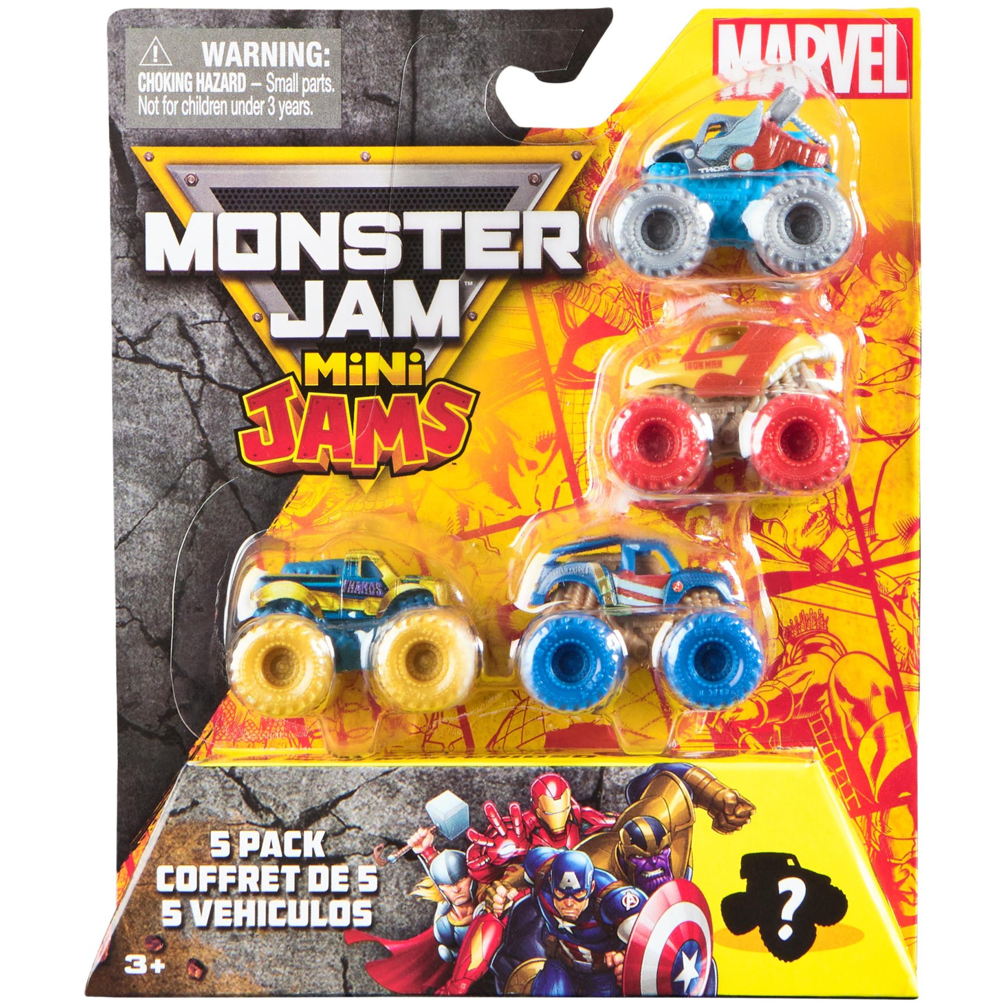 Monster Jam Marvel Coffret De 5 Mini Monster Trucks Officiels À Collectionner À 'échelle 1:87 Jouets Surprises Pour Garçons Et Filles À Partir De