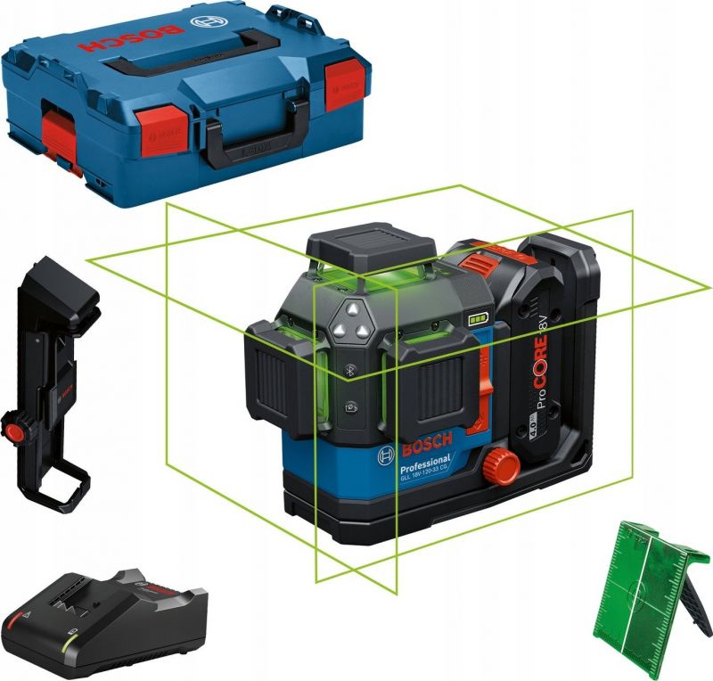 Laser lignes 3 plans GLL 18V 120 33 CG Professional avec cible laser dans BOXX 136 + 1 Batterie + 1 Chargeur BOSCH 601065100 - vue 2