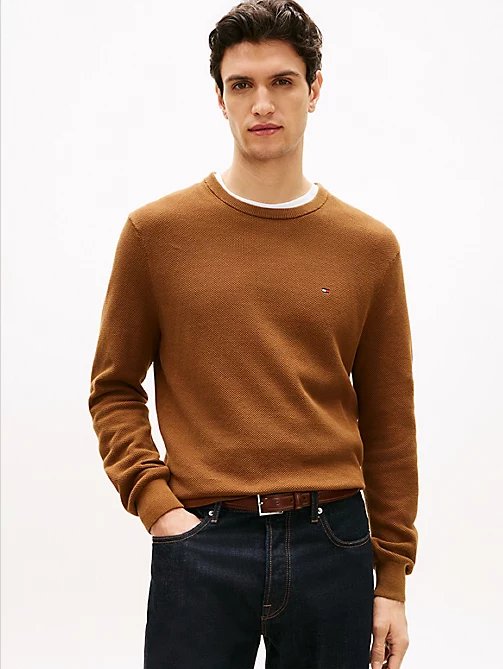 pull texturé à col ras du cou et drapeau brodé - vue 2