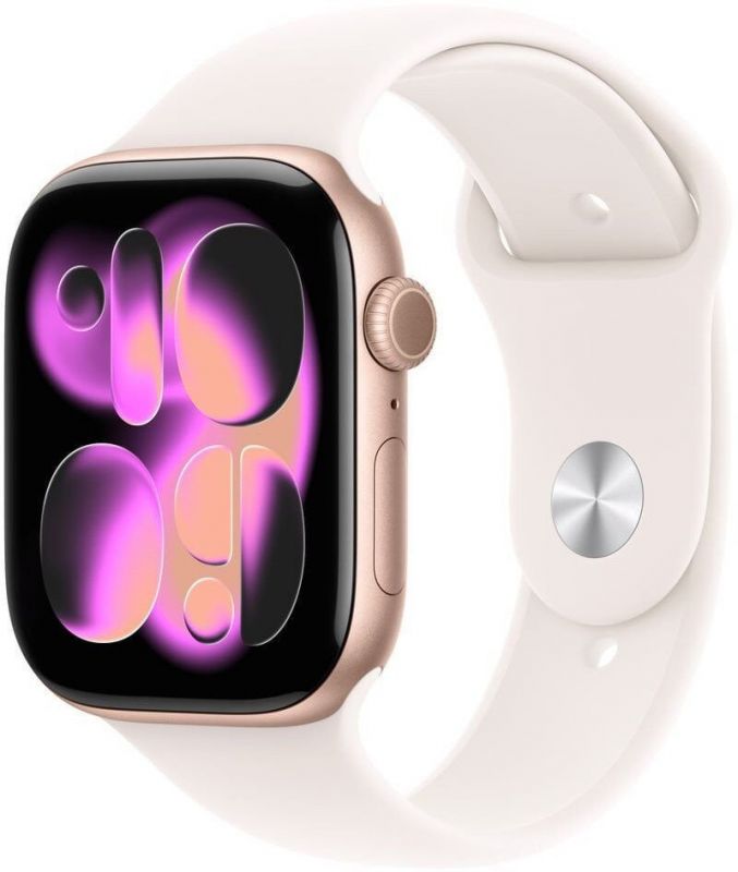 Apple Watch Series 11 (GPS) - 42 mm - aluminium rose or - Montre connectée avec bracelet sport - fluoroélastomère - blush léger - taille du bracelet : S/M - 64 Go - Wi-Fi 4, UWB, Bluetooth - 30.3...