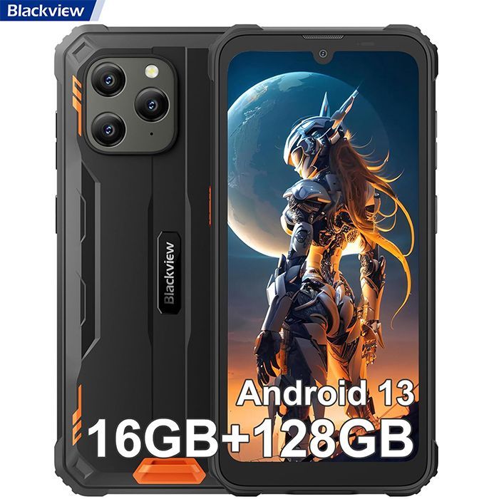 Téléphone Portable Incassable Blackview BV5300 Plus Android 13 6,1 16Go+128Go 6580mAh 13MP IP68 Étanché Dual SIM Face ID - Orange