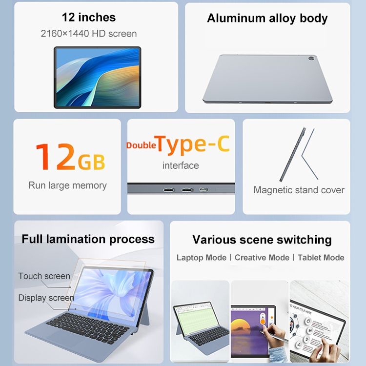 Tablette Windows 11 Grand Écran 12 Pouces 12GB RAM ROM Quad Core + SD YONIS - vue 2