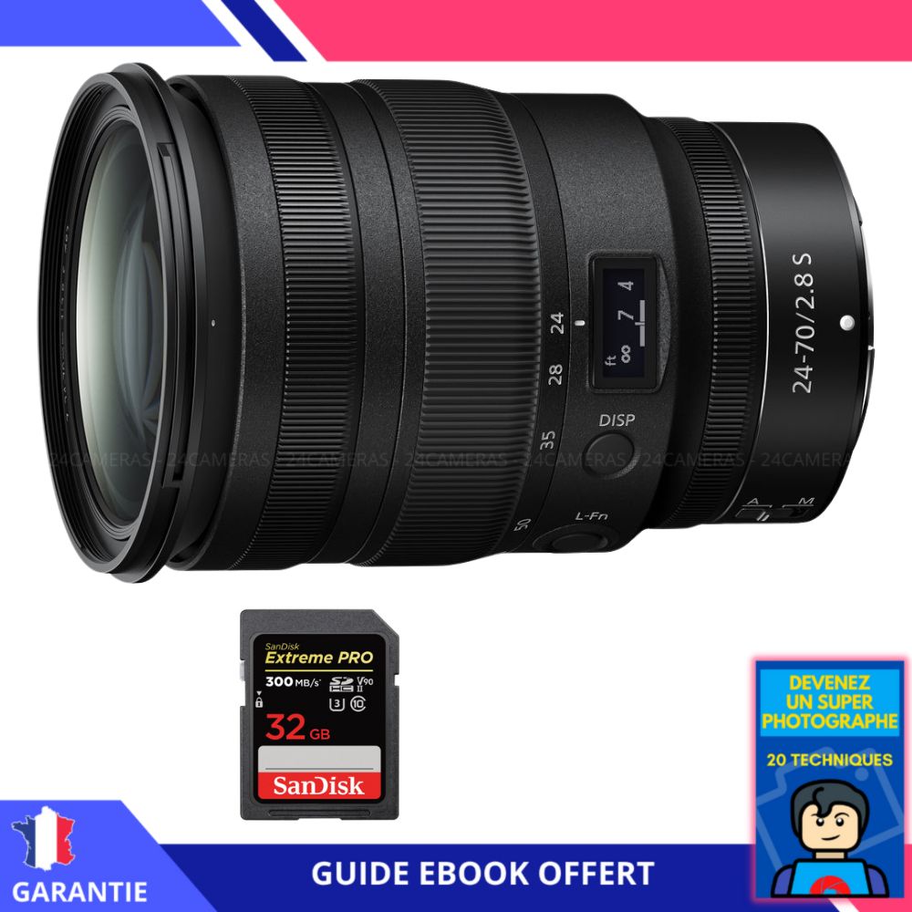 Nikon Z 24 70mm f2.8 + 1 SanDisk UHS II 300 MB/ + Ebook 'Devenez Un Super Photographe' Objectif Nikon Z pour Nikon Hybride