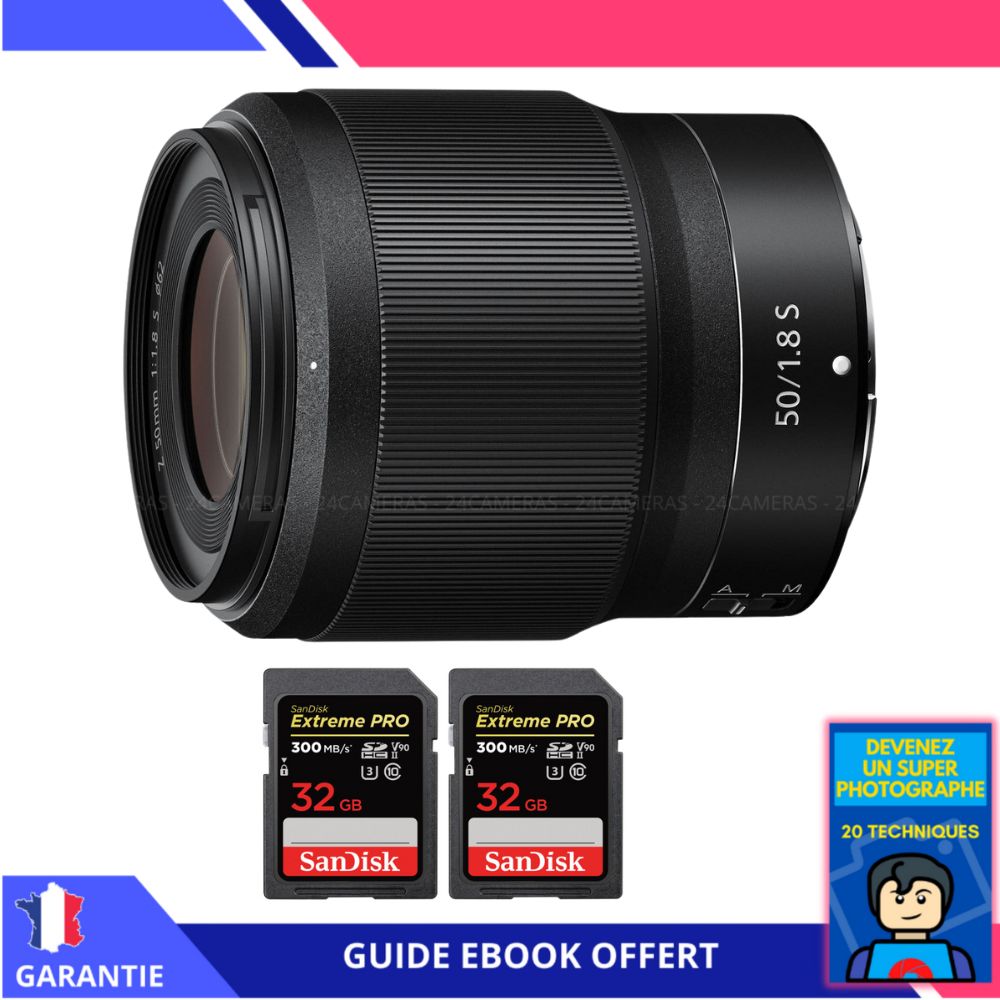 Nikon Z 50mm f1.8 + 2 SanDisk UHS II 300 MB/ + Ebook 'Devenez Un Super Photographe' Objectif Nikon Z pour Nikon Hybride - vue 2
