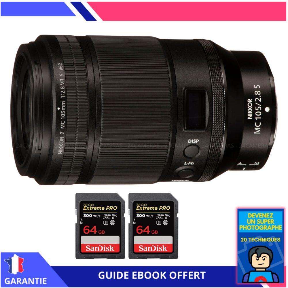 Nikon Z MC 105mm f2.8 VR Macro + 2 SanDisk UHS II 300 MB/ + Ebook 'Devenez Un Super Photographe' Objectif Nikon Z pour Nikon Hybride - vue 2