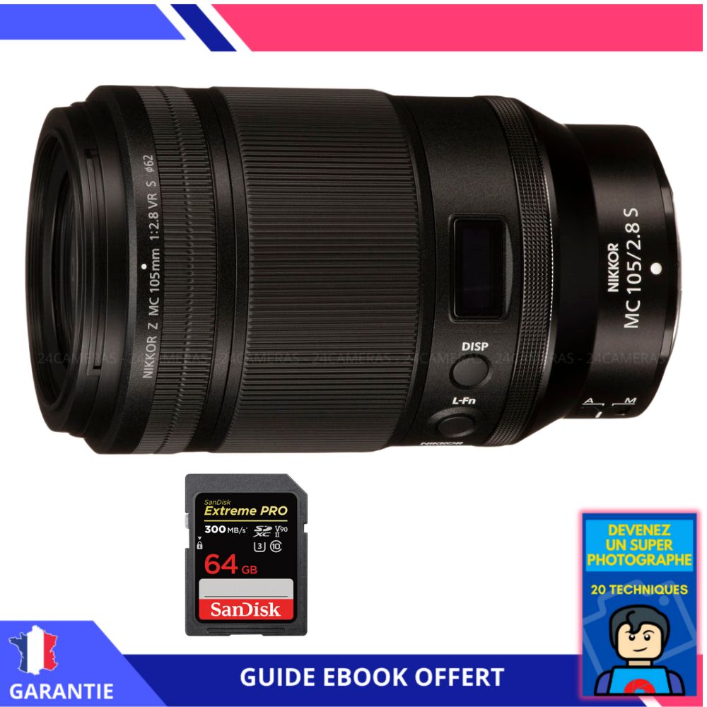 Nikon Z MC 105mm f2.8 VR Macro + 1 SanDisk UHS II 300 MB/ + Ebook 'Devenez Un Super Photographe' Objectif Nikon Z pour Nikon Hybride