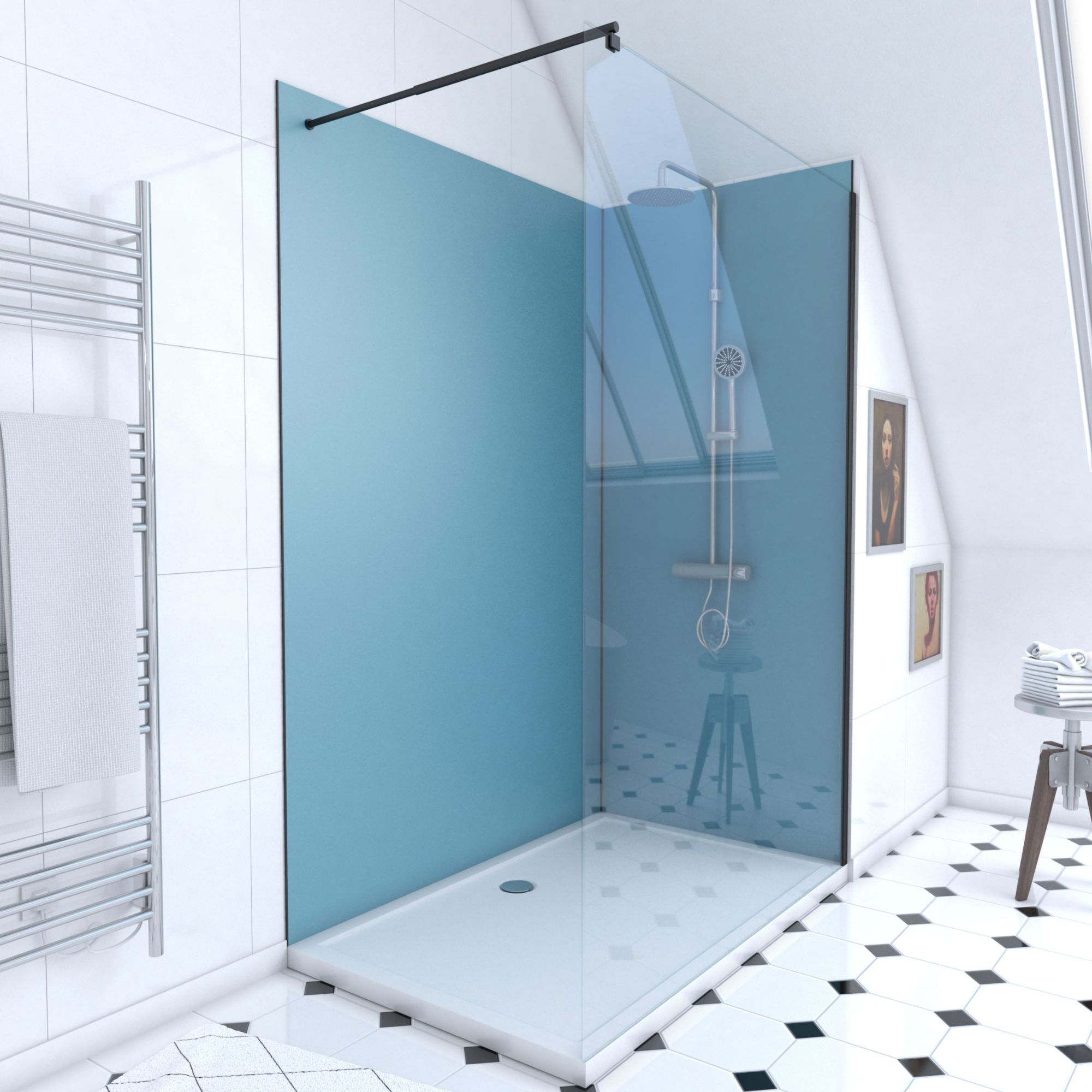 Ensemble complet douche à l'Italiennne avec Receveur 120x90 + Paroi transparent + Panneaux muraux