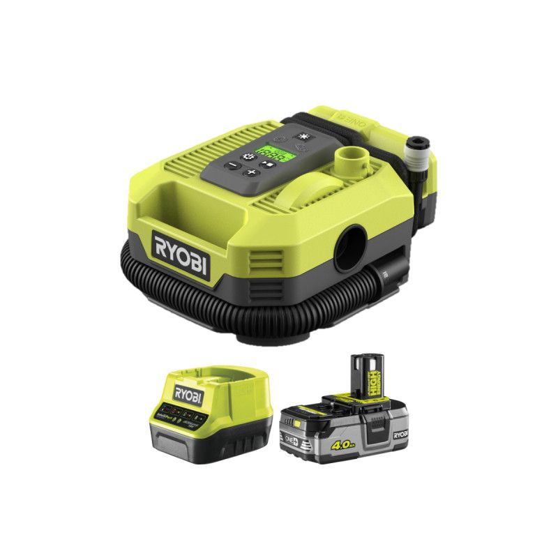 Pack RYOBI 18V Gonfleur compresseur 11 bars 1 Batterie 4 0Ah 1 Chargeur rapide