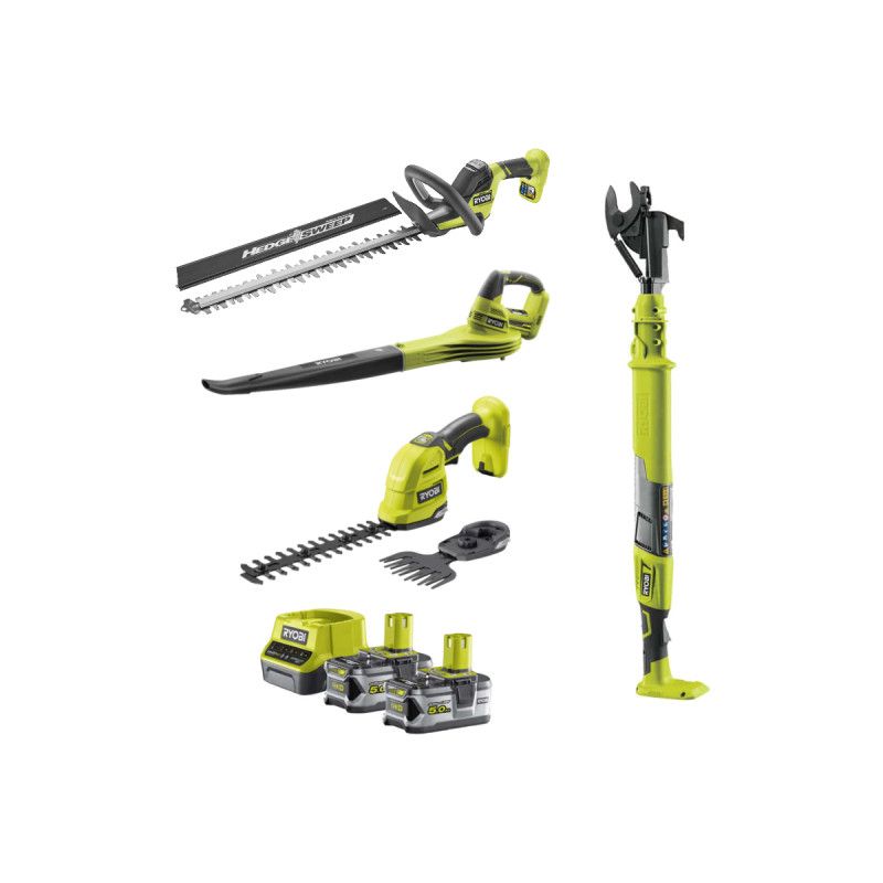 Pack RYOBI 18V Taille haies Cisaille / Sculpteur de végétaux Coupe branches Souffleur 2 Batteries 5 0Ah 1 Chargeur - vue 2