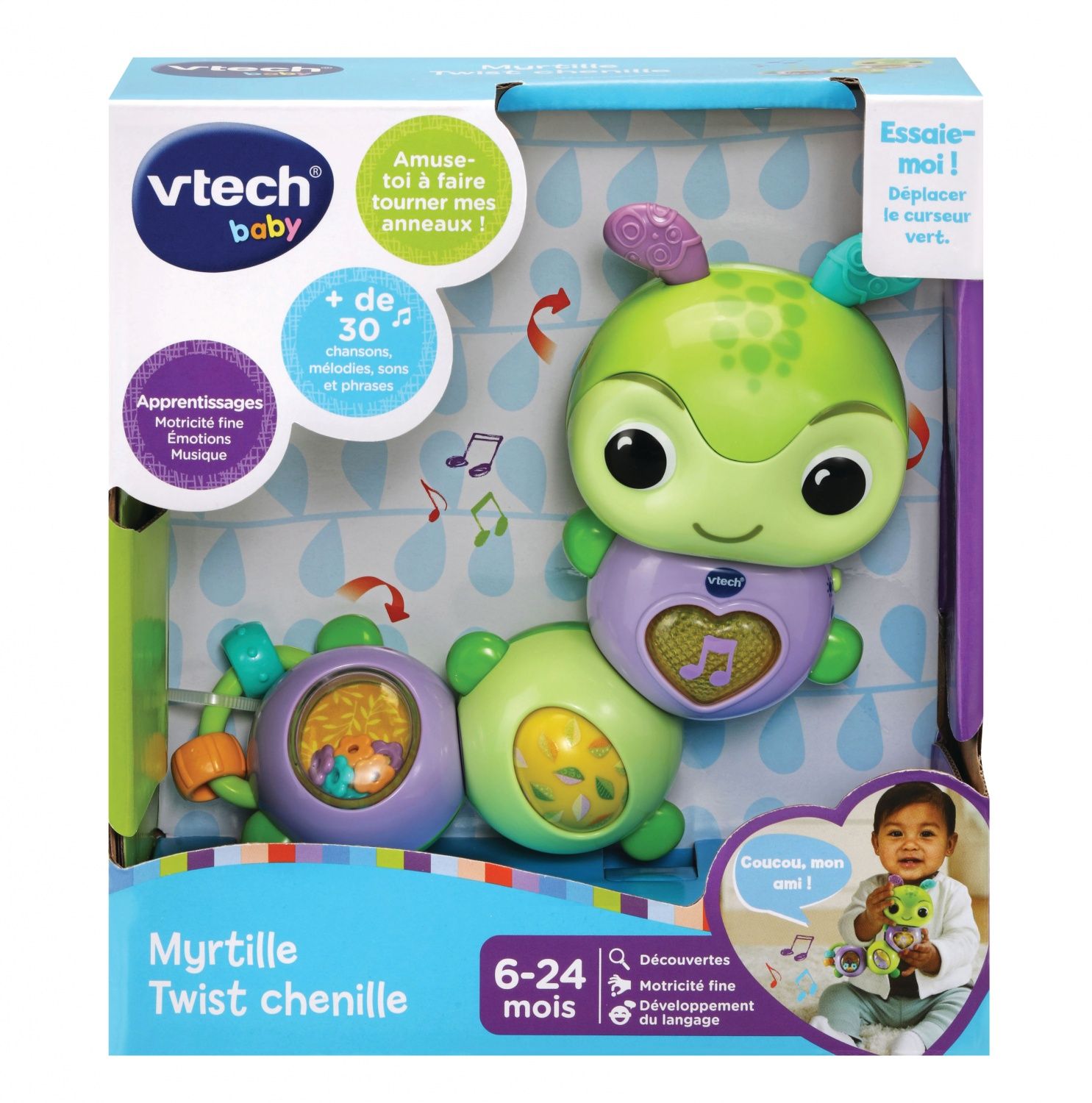 VTech Myrtille Twist Chenille Hochet Bébé Interactif et Musical Activité Manuelle d'Éveil Jouet de Dentition Cadeau de Naissance Bébé Dès Contenu en Français - vue 4