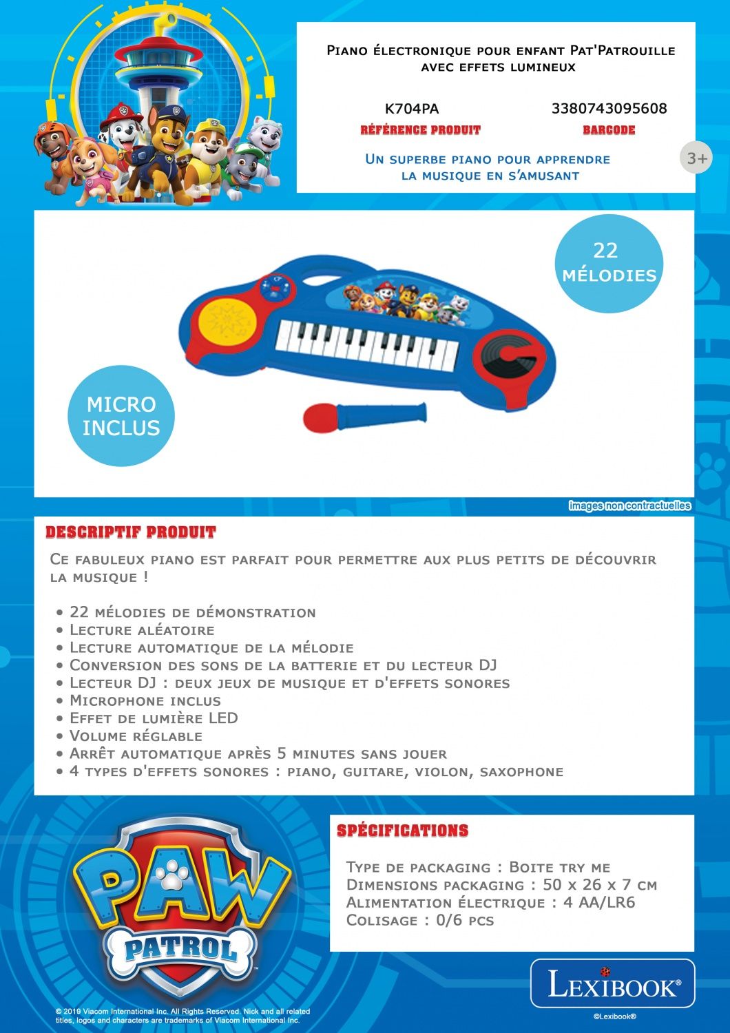Lexibook Piano Électronique Pat Patrouille - vue 7