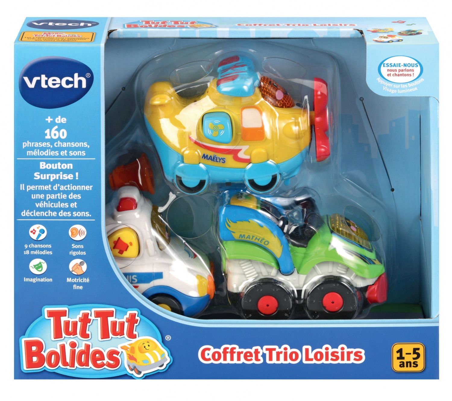 VTech Tut Tut Bolides Coffret Trio Loisirs 3 Voitures Interactives Avion Ã€ Hélices Voiture De Police Et Quad Jouet Musical Et Sonore Cadeau Enfant De Ã€ Contenu en Français - vue 8