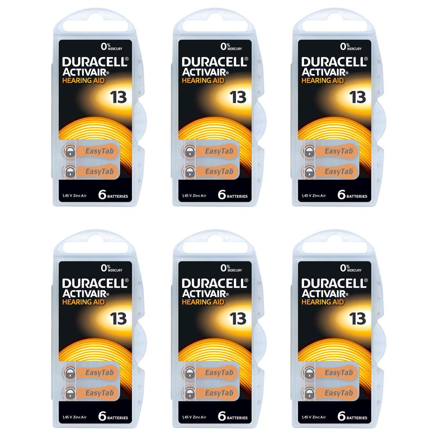 DURACELL Lot de 6 Blisters de 6 Piles auditives ACTIVAIR Easytab DA 13 1 45V