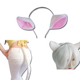 Oreille Chat En Serre Tete Blanc Une Queue En Peluche 55 Cm Pour Cosplay Costume Deguisement Barrette Rakuten