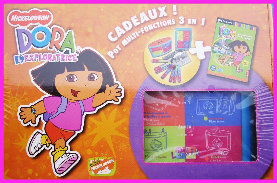 Coffret Jeu Pc Dora 'exploratrice + Pot Fonction Feutres Carte