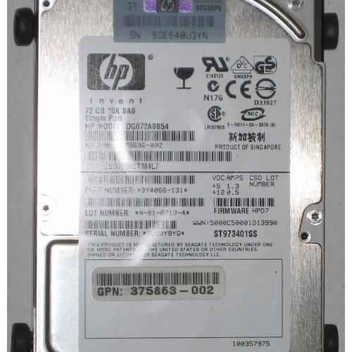 Hp Dg072A8B54 - Disque Dur 72 Go - 10K - Sas - 2.5"