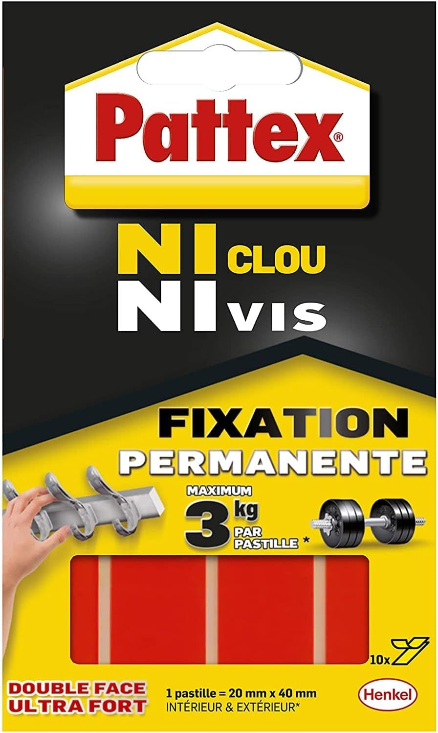 Pattex Ni Clou Ni Vis Pastilles Fixation Permanente 10 x 20 mm x 40 mm  Pastilles double faces ultra fortes  Pastilles autocollantes résistantes jusqu'à 3 kg - vue 2