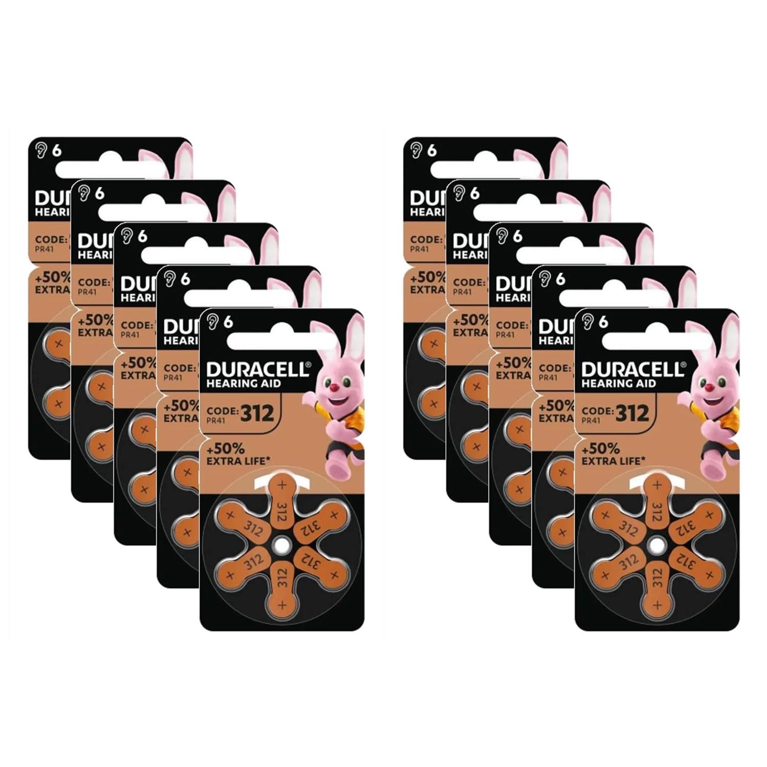 Duracell Lot de 10 Packs 6 Piles Auditives Hearing Aid EasyTab 312 PR41