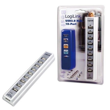 LogiLink USB 2.0 Hub 10-Port with Power Supply - Concentrateur (hub) - 10 x USB 2.0 - Ordinateur de bureau