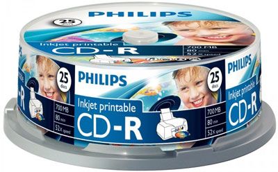 Philips CR7D5JB25 25 x CD R 700 Mo 80 min 52x surface imprimable par jet d'encre spindle