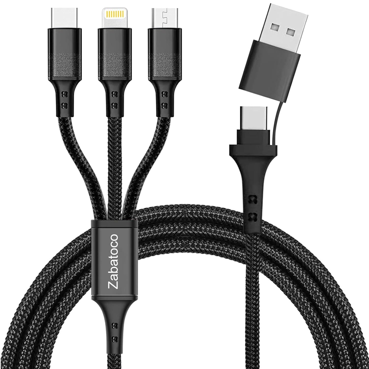 Cable USB C vers Multi USB, cable de charge multi USB 6 en 1, cable de charge rapide tress¿¿ 1,2 m 3 en 2 avec cable de type C/IP/micro USB pour t¿¿l¿¿phone Huawei Xiaomi Samsung Sony tablette