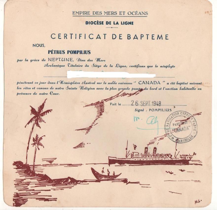 Compagnie De Navigation Cyprien Fabre Certificat De Bapteme Rakuten