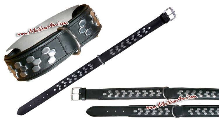 Collier Cuir Chien Rivets Octo Blackact 65-75 Cm