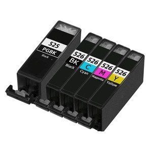 Tonercenter24 - PGI-525Bk / CLI-526Bk / CLI-526C / CLI-526M / CLI-526Y Compatible Cartouche d'Encre Set pour Canon Pixma IP4850, iP4800, iP4950, IX6550, IX6250 - AVEC PUCE